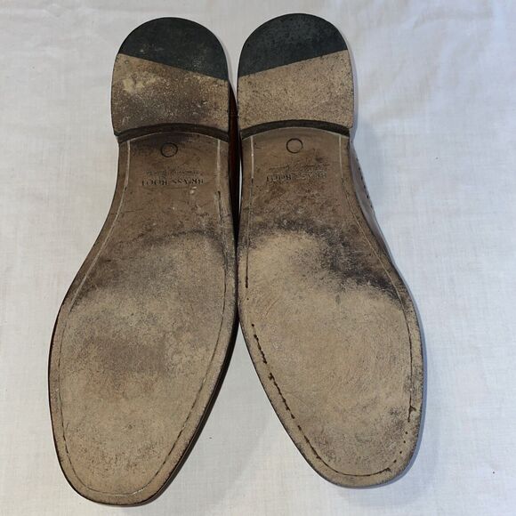 Brass Boot Dress Shoes Mens Size 12 M Brown Leather Criss Cross Toe Slip On - Picture 6 of 12